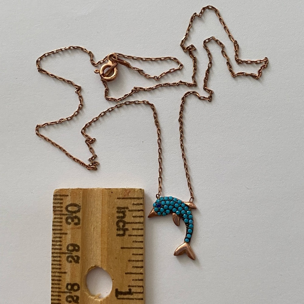 Dolphin necklace 925 silver turquoise stones - Picture 3 of 8